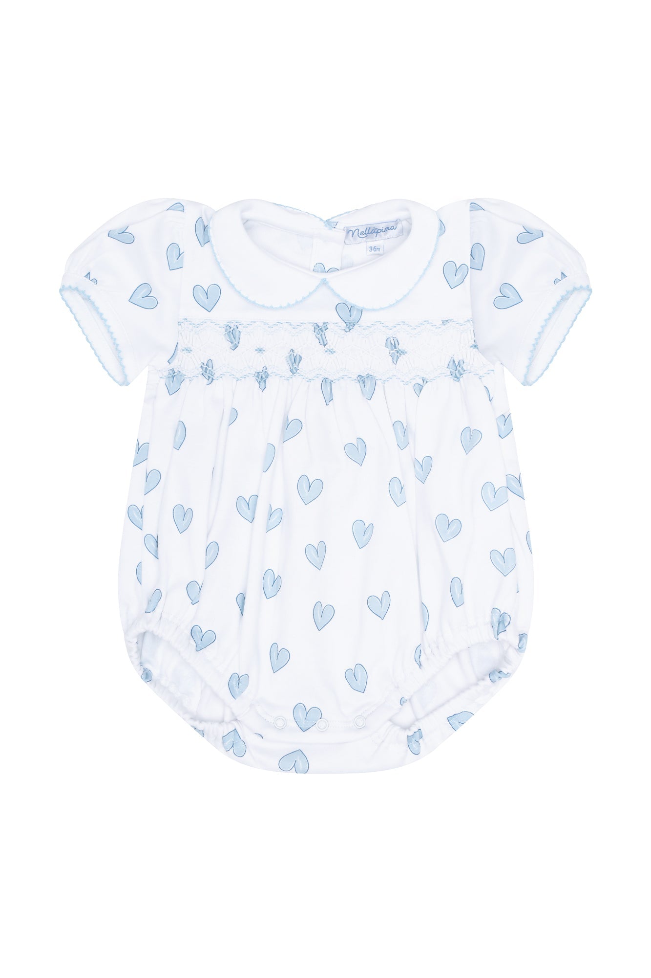 Blue Heart Print Smocked Bubble