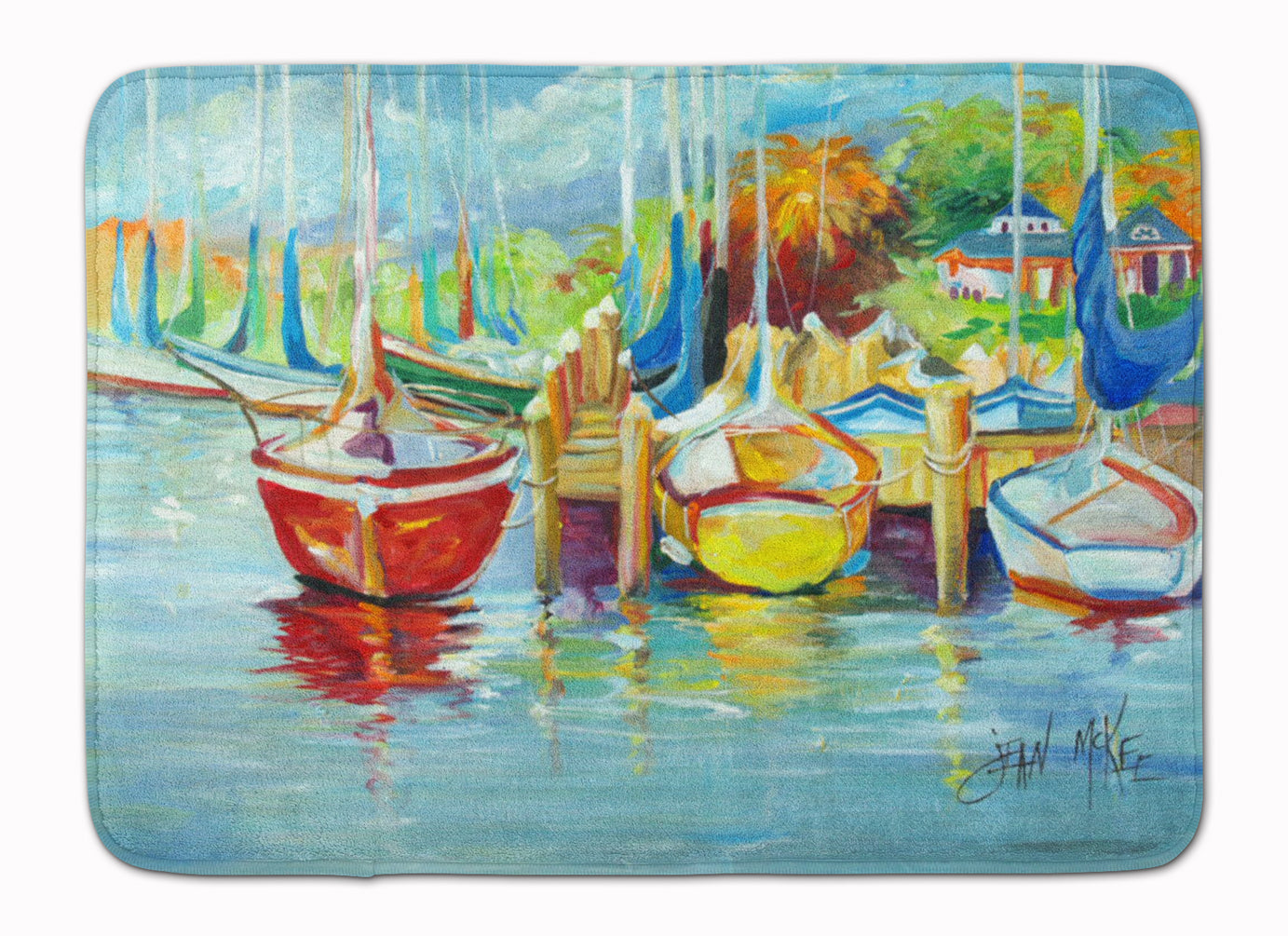 On the Dock Sailboats Machine Washable Memory Foam Mat JMK1070RUG