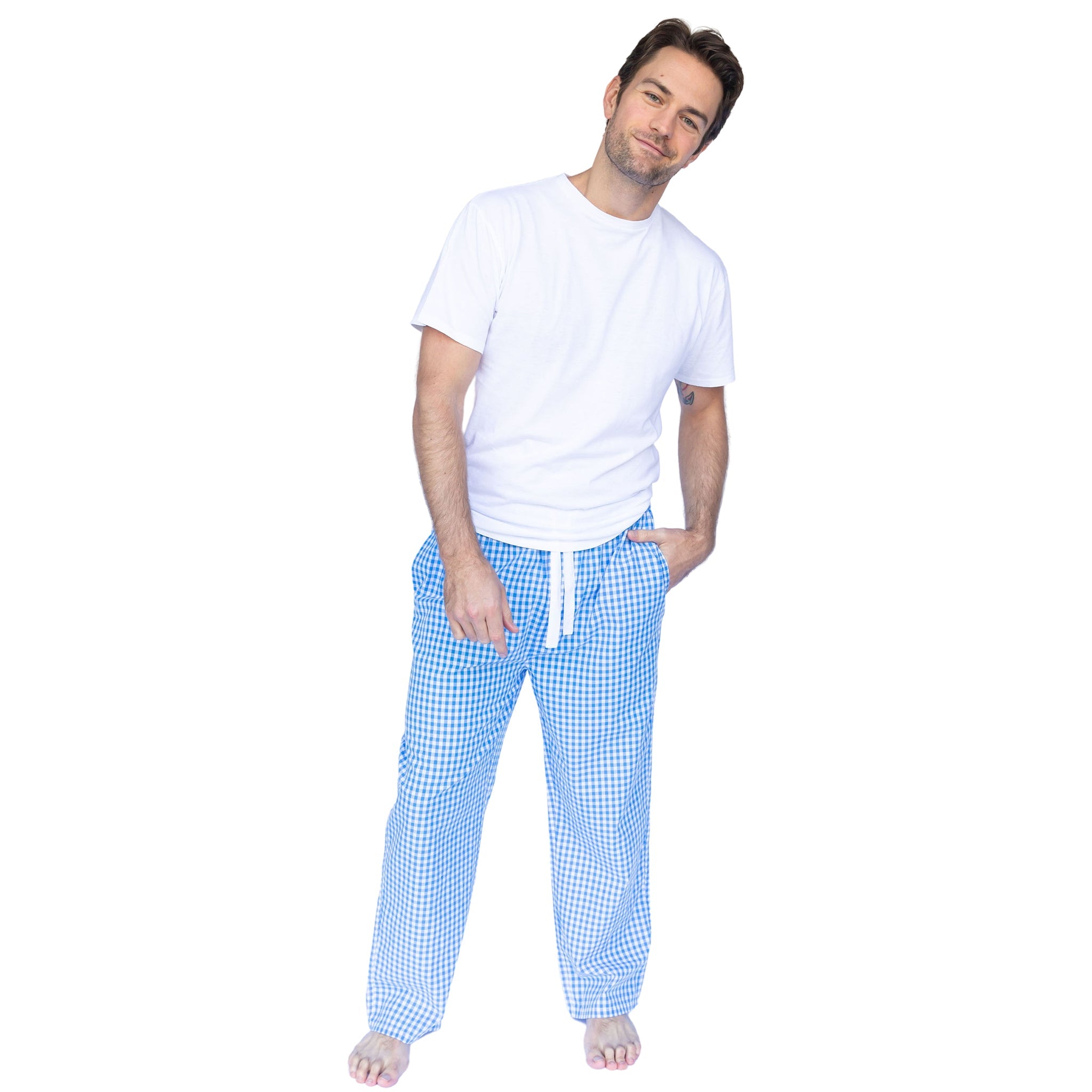 Men’s Hepburn Gingham Light Blue Pj Pants