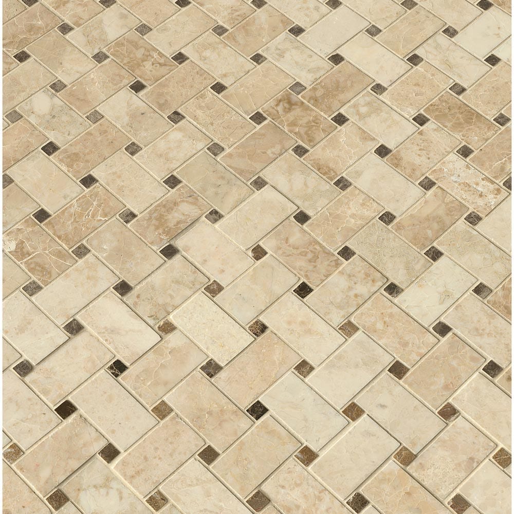 MSI Crema Cappuccino Basketweave Polished Marble Mosaic Tile 12″x12″