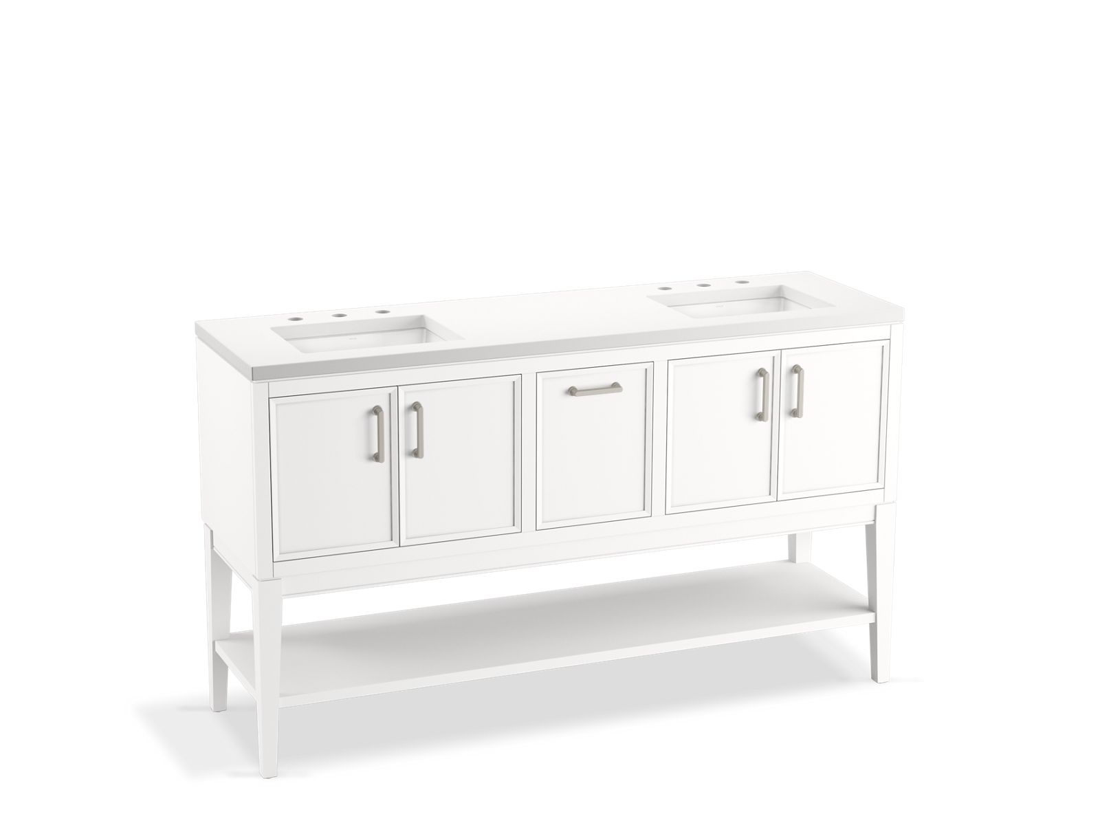 KOHLER K-33581-ASB-0 Winnow 60″ Bathroom Vanity Cabinet With Sinks And Quartz Top In White