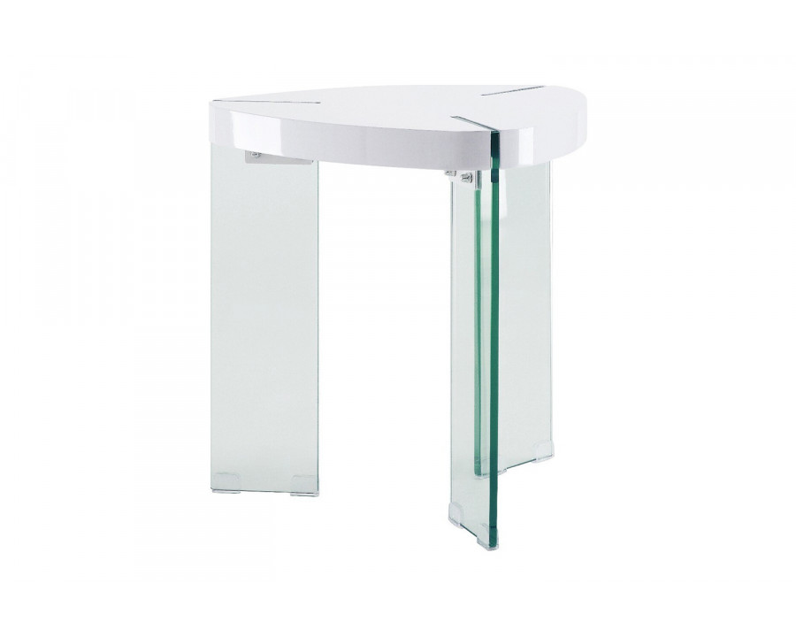 ACME – Noland End Table in Clear Glass/White High Gloss