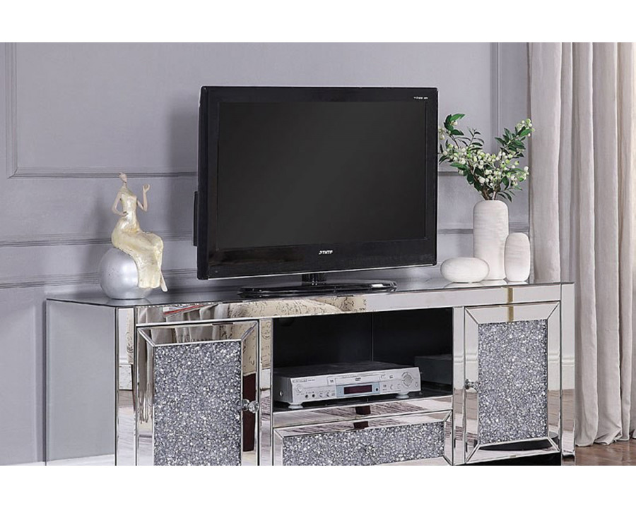 ACME – Noralie TV Stand in Mirrored/Faux Diamonds