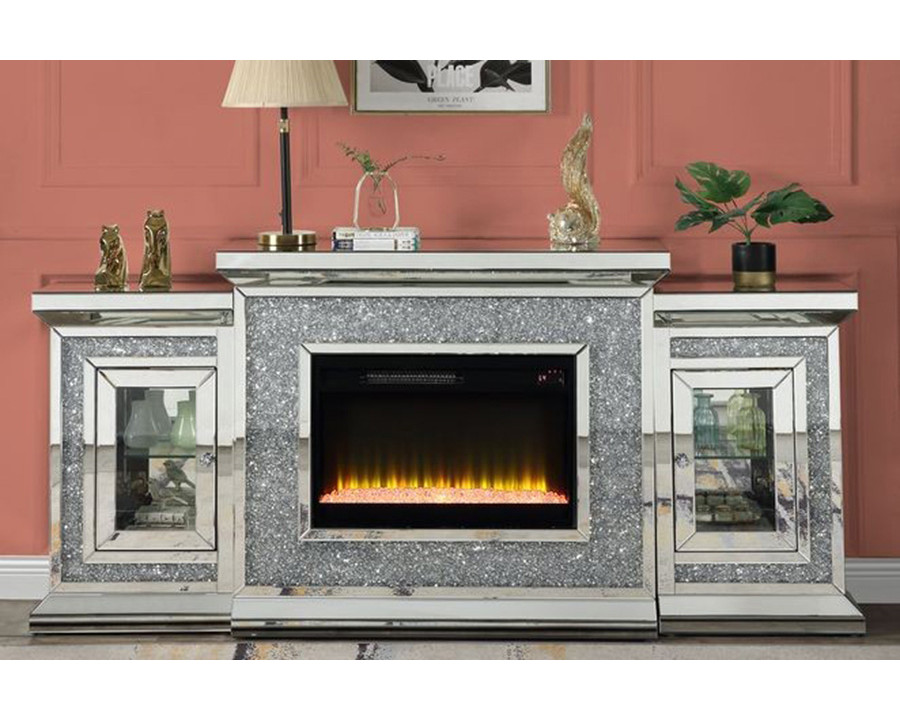 ACME – Noralie Fireplace with Led in Mirrored/Faux Diamonds (AC00522)