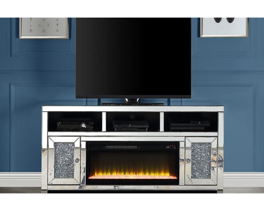 ACME – Noralie TV Stand with Fireplace in Mirrored/Faux Diamonds (LV00519)