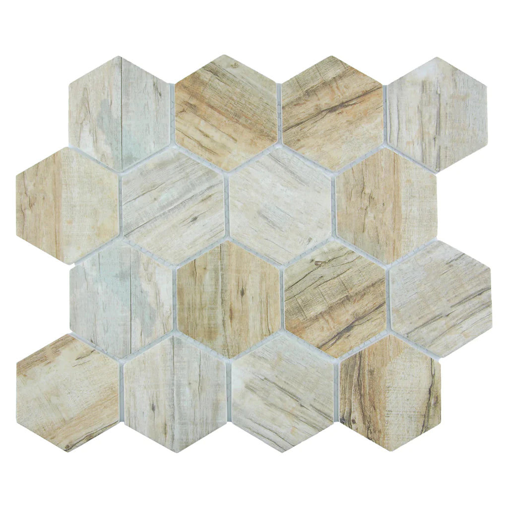 Aquatica Cinnamon Hexagon Glass Mosaic Tile 11.75″x10.25″ – Bark Collection