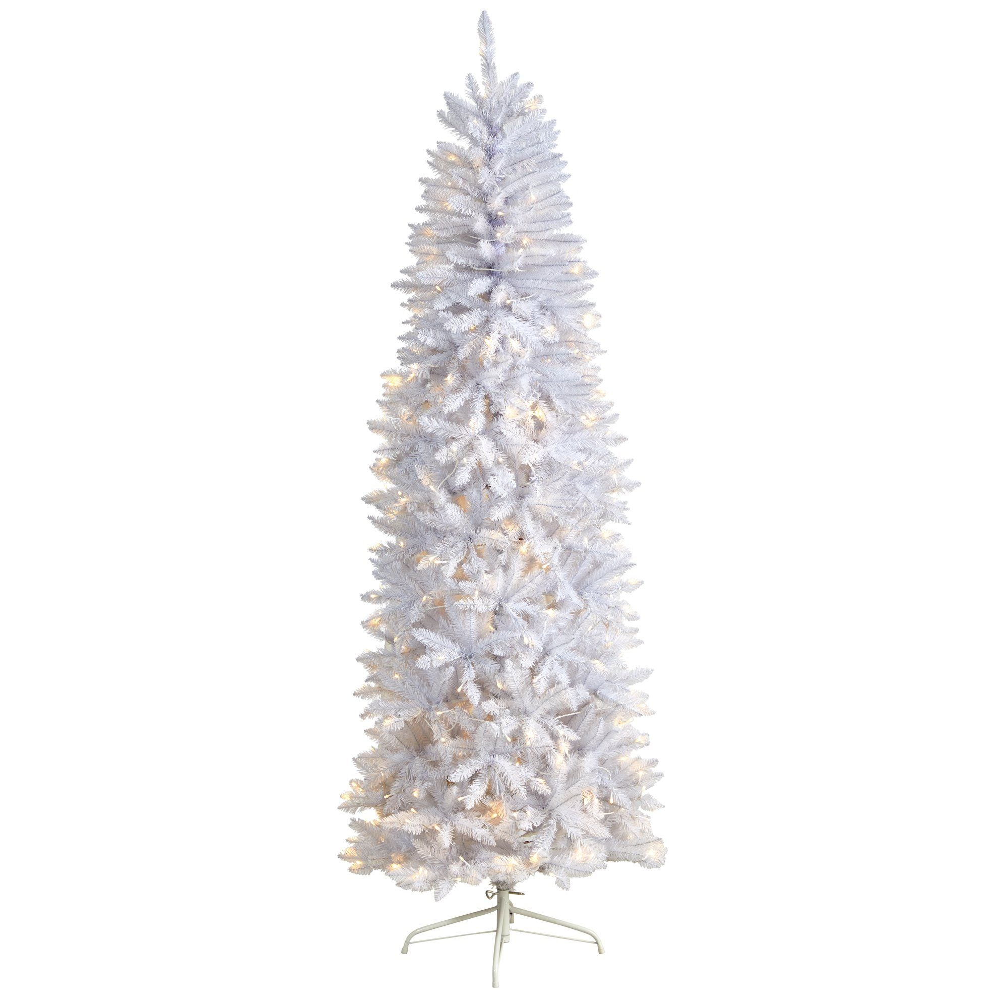 7’ Slim White Artificial Christmas Tree with 300 Warm White LED Lights and 955 Bendable Branches