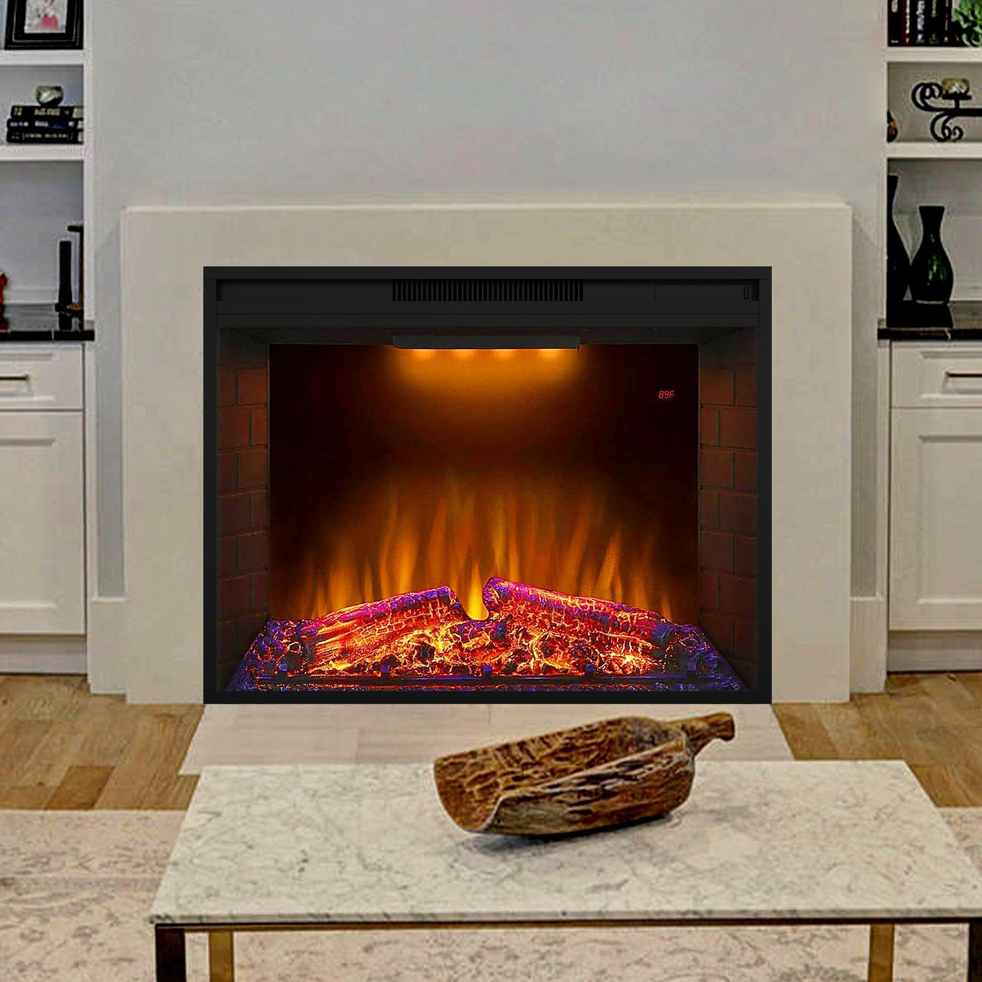 Black Electric Fireplace Heater Insert with Overheating Protection and Remote Control