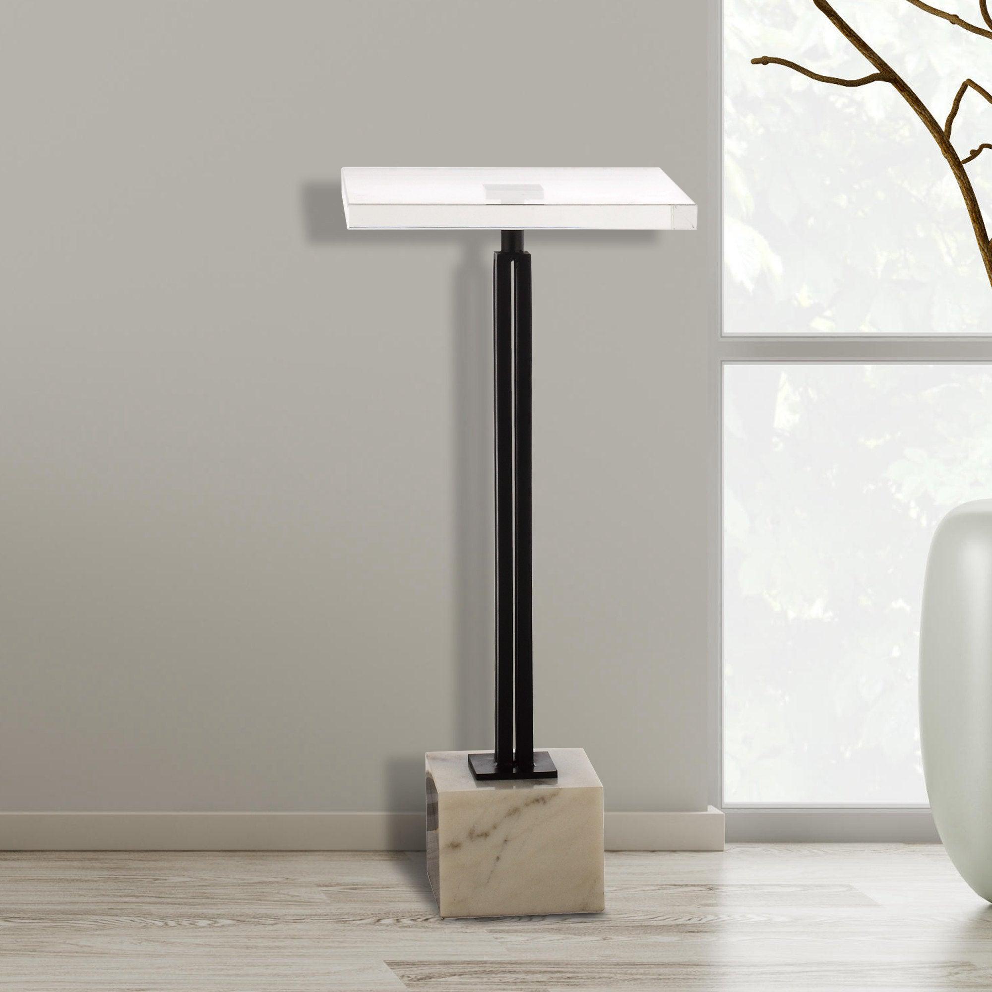 Black Square Side Table with Marble Base