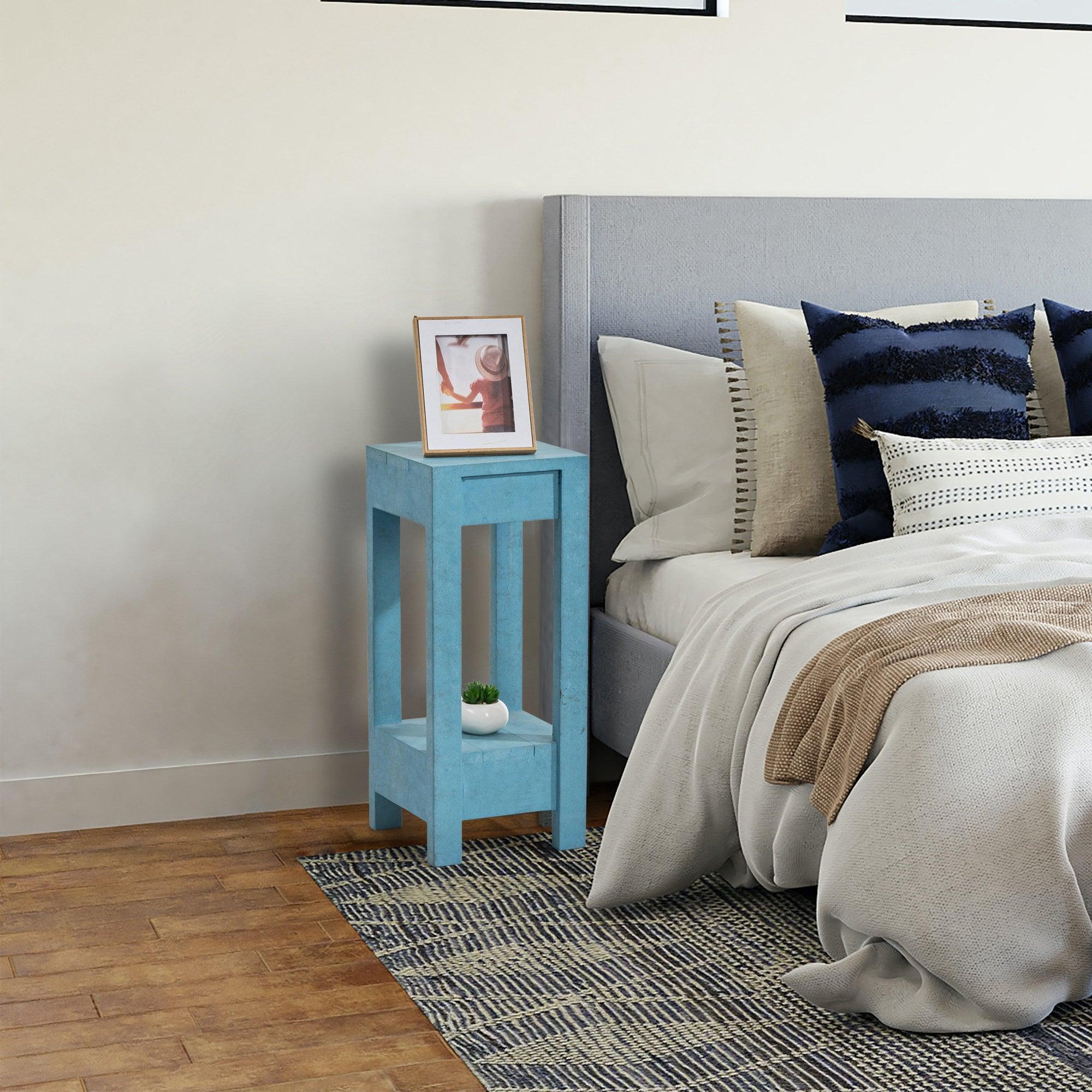 Blue Rectangle Wood Side Table