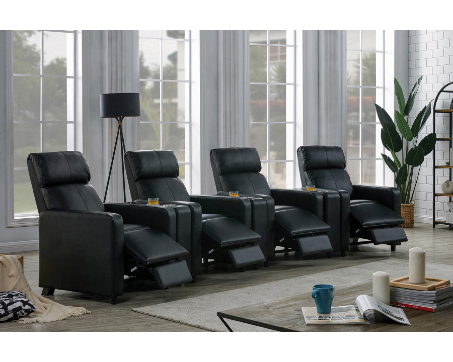 Coaster – Toohey Upholstered Tufted Recliner Living Room Set in 4 Recliners And 3 Consoles, Black