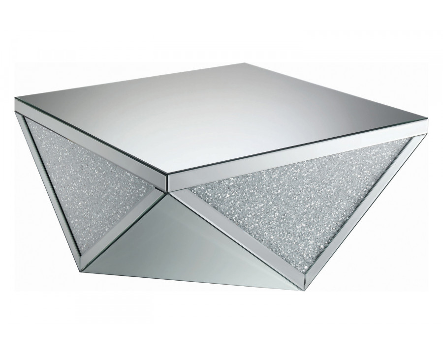 Coaster – Square Coffee Table With Triangle Detailing in Silver/Clear Mirror