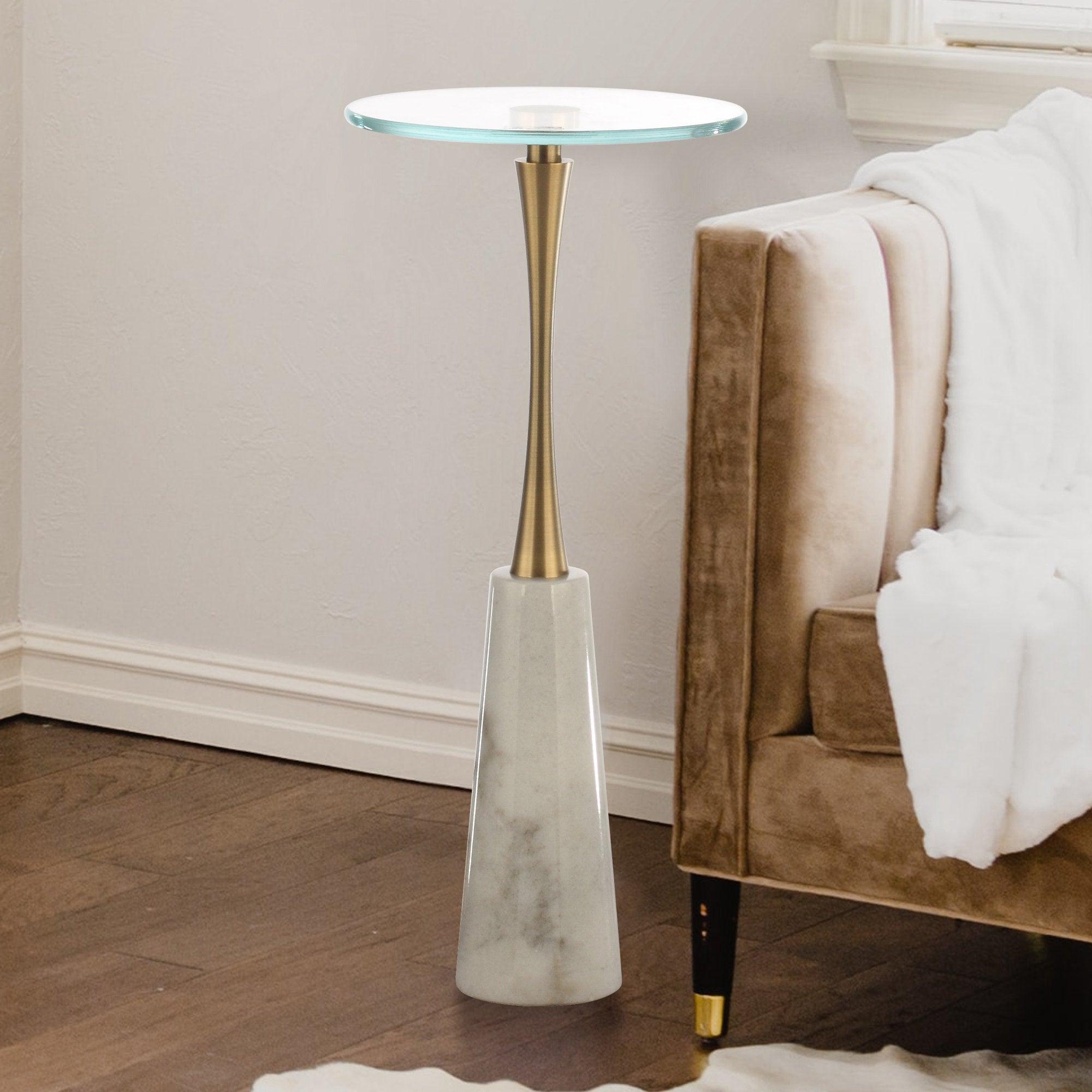 Golden Marble & Metal Table with Pedestal Base