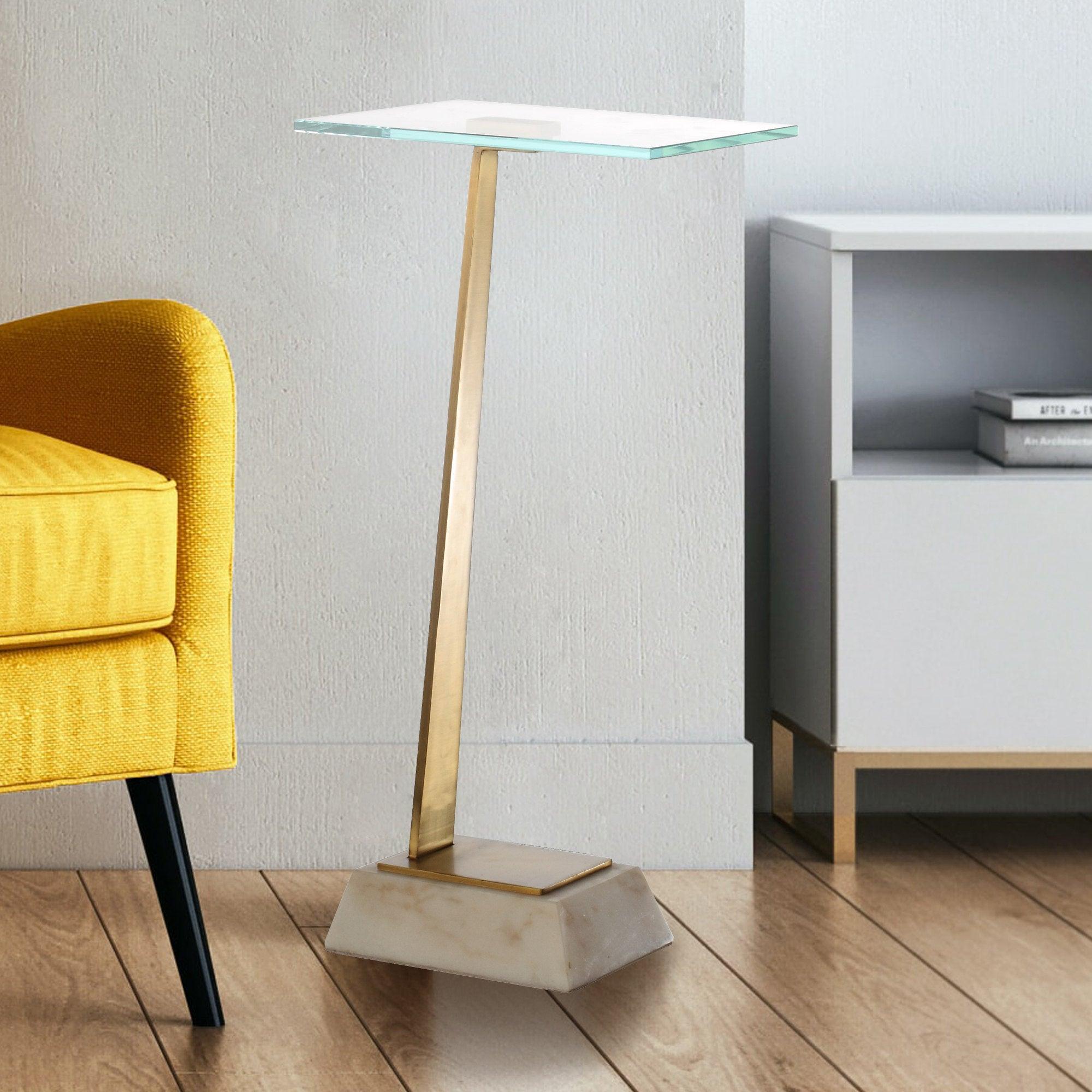 Golden Square Side Table with Marble Base