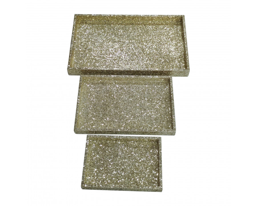 Sagebrook – 13″/18″/24″ Crackle Trays (Set Of 3) in Champagne