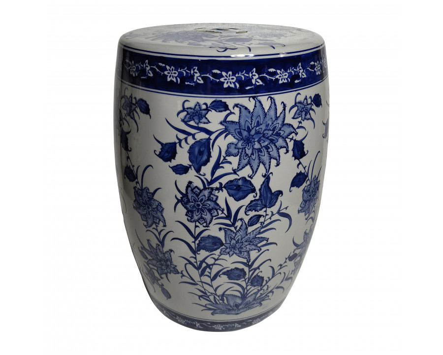 Sagebrook – 18″ Ceramic Pinwheel Flower Chinoiserie Stool in Blue/White