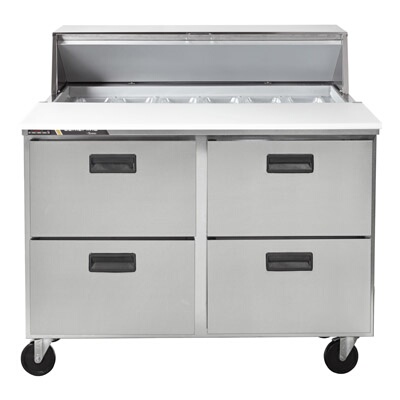 Traulsen CLPT-4818-DW – Mega Top Prep Table, two-section, 48″ W, (18) 1/6 pan, (4) drawers