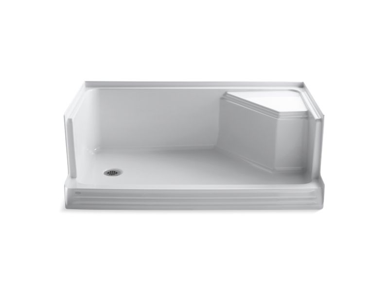 KOHLER K-9489 Memoirs 60″ x 36″ single threshold left-hand drain shower base with integral seat at right