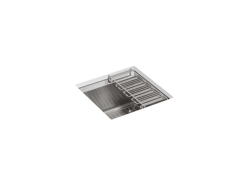 KOHLER K-3671 8 Degree 18″ x 18″ x 10-3/16″ Undermount bar sink with rack and wine glass rack