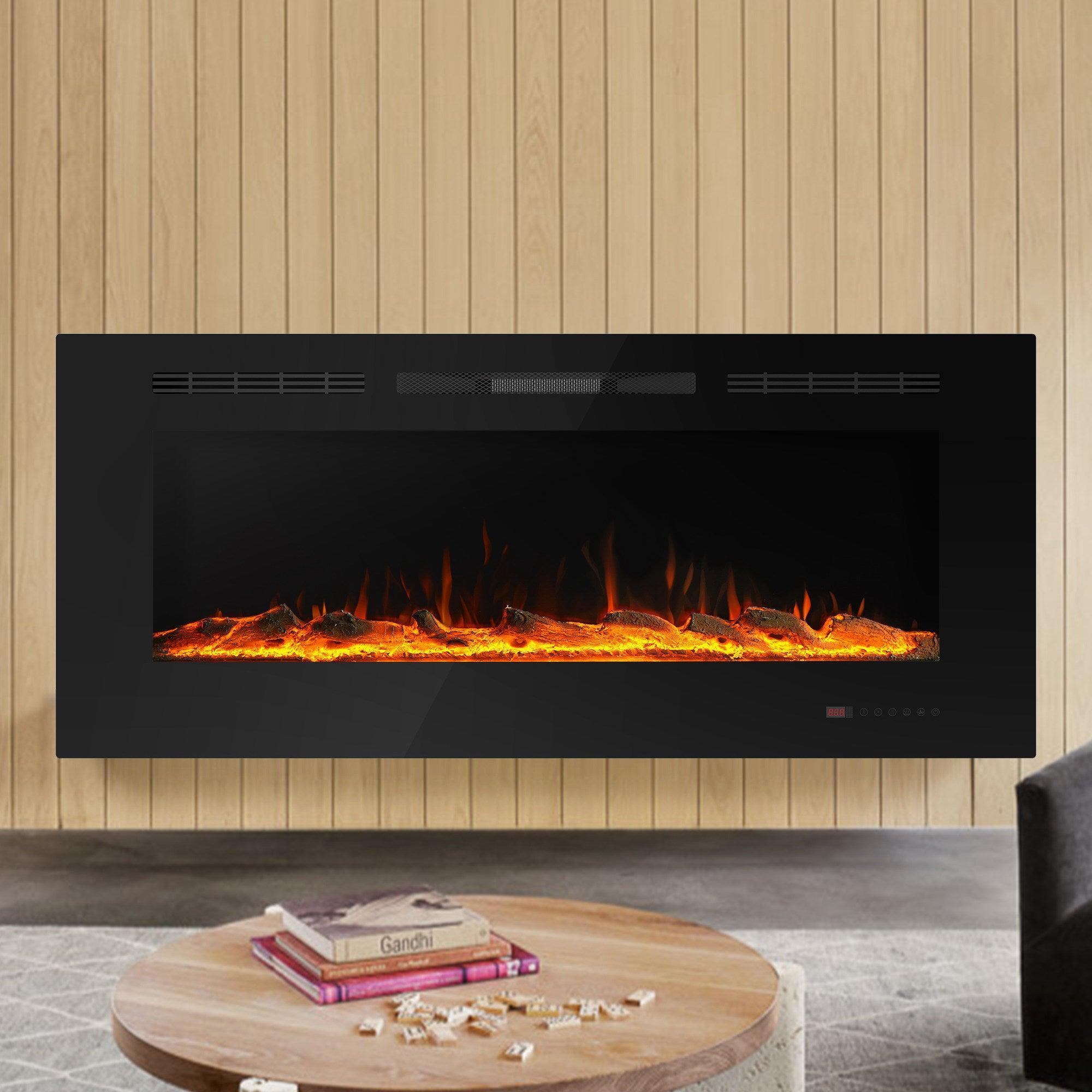 Wall Electric Fireplace with Remote Control and Touch Screen in 13 Flame Colors and Base Lights