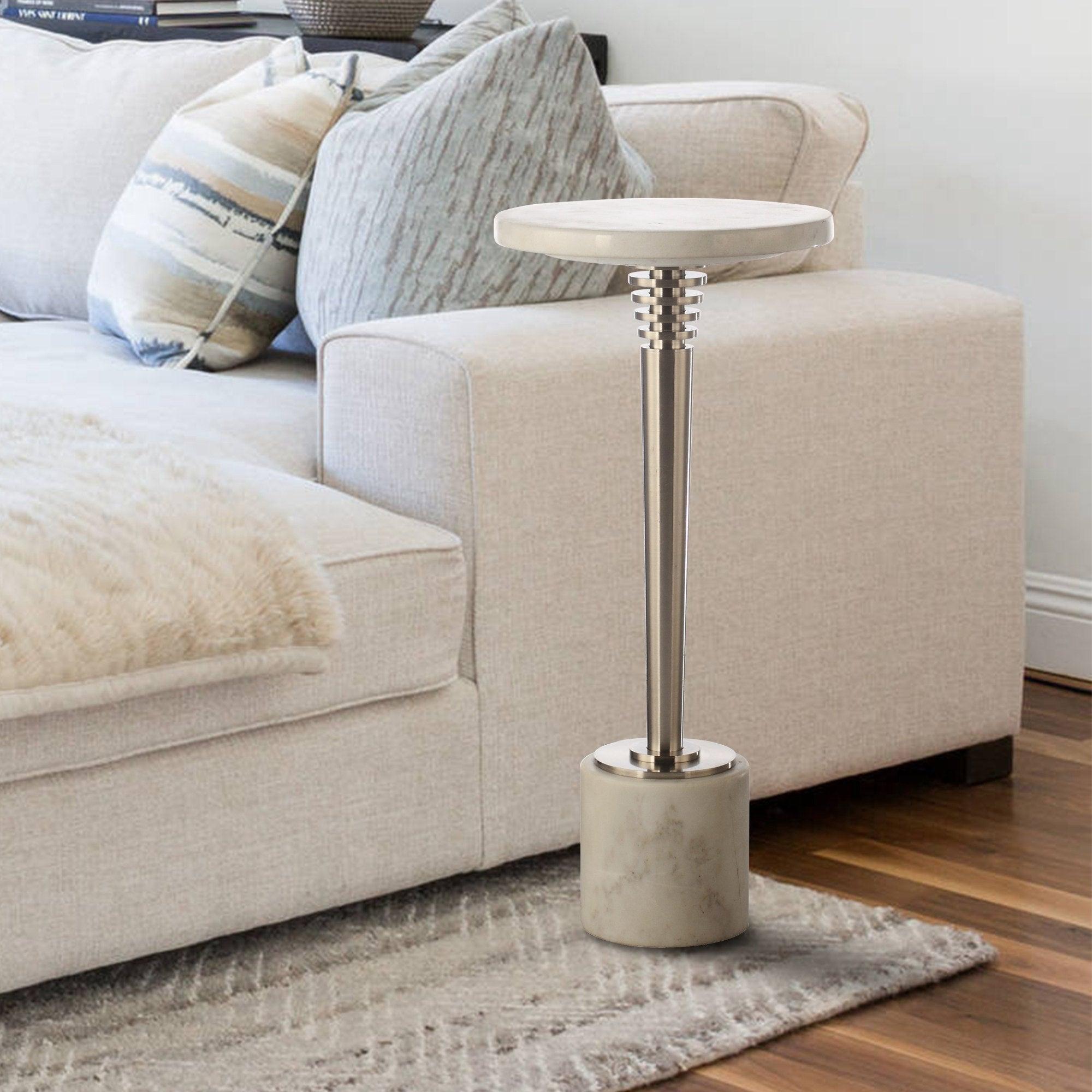 White Marble & Metal Table with Pedestal Base